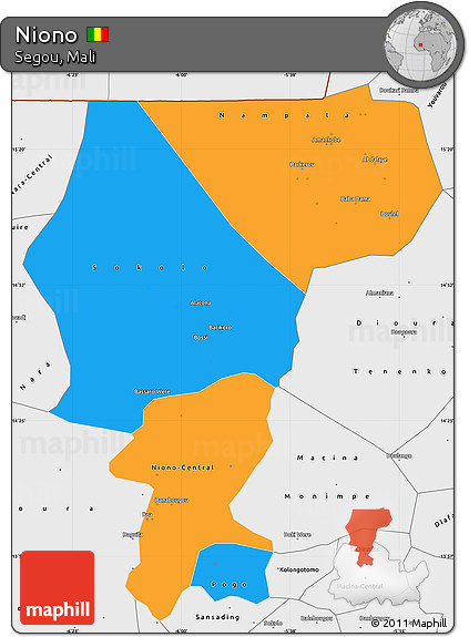 Political Simple Map of Niono, single color outside, borders and labels