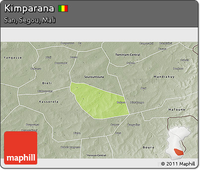 Physical 3D Map of Kimparana, semi-desaturated