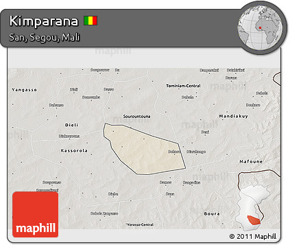 Shaded Relief 3D Map of Kimparana, semi-desaturated