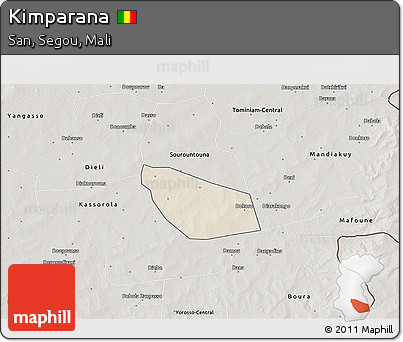 Shaded Relief 3D Map of Kimparana, semi-desaturated