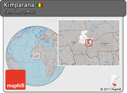 Gray Location Map of Kimparana, highlighted parent region, highlighted grandparent region, hill shading