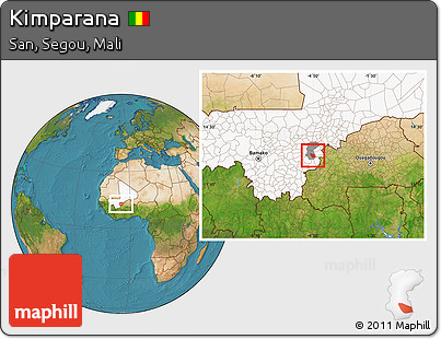 Satellite Location Map of Kimparana, highlighted country, highlighted parent region