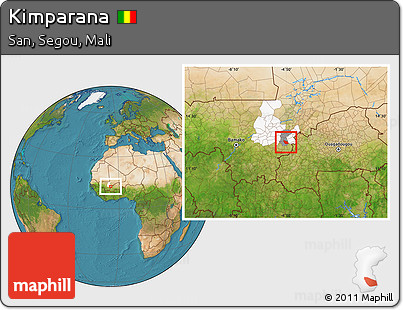 Satellite Location Map of Kimparana, highlighted parent region, highlighted grandparent region