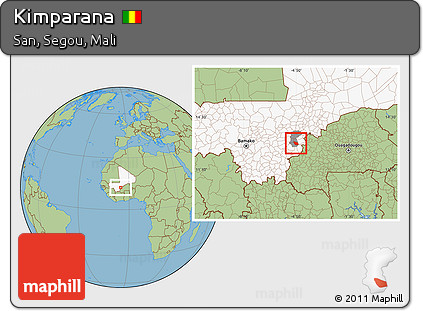 Savanna Style Location Map of Kimparana, highlighted country, highlighted parent region