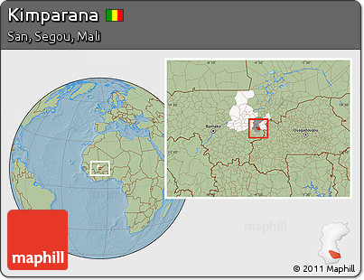 Savanna Style Location Map of Kimparana, highlighted parent region, highlighted grandparent region, hill shading