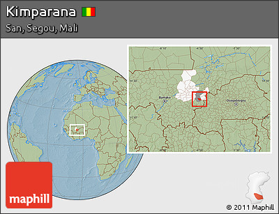 Savanna Style Location Map of Kimparana, highlighted parent region, highlighted grandparent region, hill shading