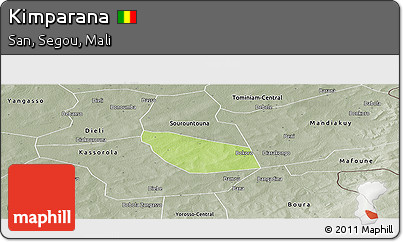 Physical Panoramic Map of Kimparana, semi-desaturated