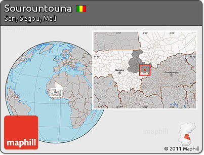 Gray Location Map of Sourountouna, highlighted country, highlighted grandparent region