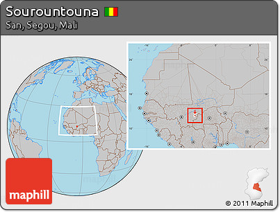 Gray Location Map of Sourountouna, highlighted parent region, within the entire country