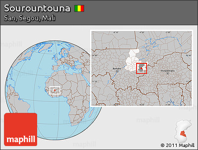 Gray Location Map of Sourountouna, highlighted parent region, highlighted grandparent region