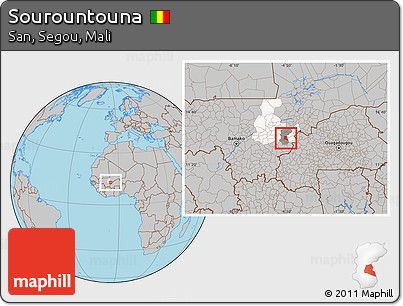Gray Location Map of Sourountouna, highlighted parent region, highlighted grandparent region