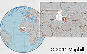 Gray Location Map of Sourountouna, highlighted parent region, highlighted grandparent region, hill shading