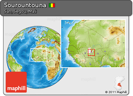 Physical Location Map of Sourountouna, highlighted parent region, highlighted grandparent region, within the entire country