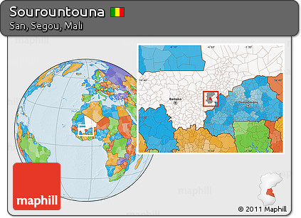 Political Location Map of Sourountouna, highlighted country, highlighted parent region