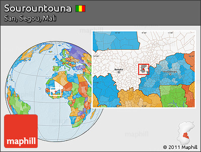 Political Location Map of Sourountouna, highlighted country, highlighted parent region