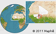 Satellite Location Map of Sourountouna, highlighted country, highlighted grandparent region, within the entire country