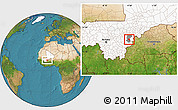 Satellite Location Map of Sourountouna, highlighted country, highlighted parent region
