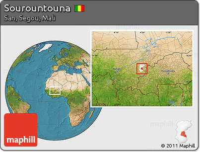 Satellite Location Map of Sourountouna, highlighted parent region