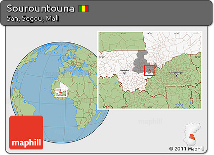 Savanna Style Location Map of Sourountouna, highlighted country, highlighted grandparent region