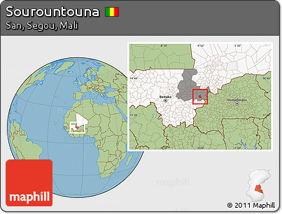 Savanna Style Location Map of Sourountouna, highlighted country, highlighted grandparent region