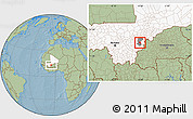 Savanna Style Location Map of Sourountouna, highlighted country, highlighted parent region, hill shading