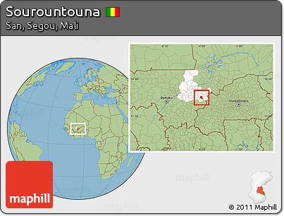 Savanna Style Location Map of Sourountouna, highlighted grandparent region