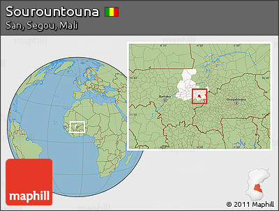 Savanna Style Location Map of Sourountouna, highlighted grandparent region