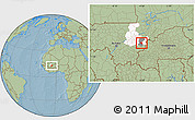 Savanna Style Location Map of Sourountouna, highlighted parent region, highlighted grandparent region, hill shading