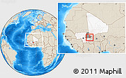 Shaded Relief Location Map of Sourountouna, highlighted country, highlighted grandparent region, within the entire country