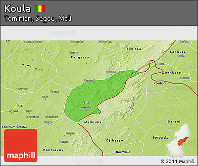 Political 3D Map of Koula, physical outside