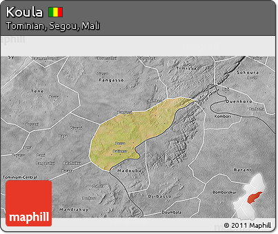 Satellite 3D Map of Koula, desaturated