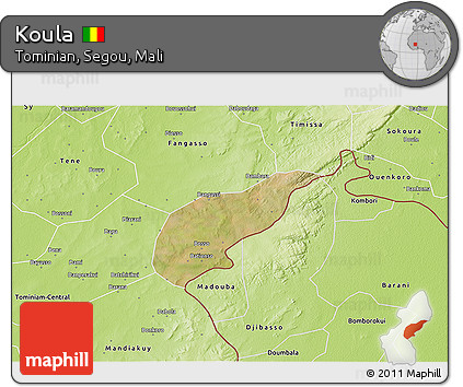 Satellite 3D Map of Koula, physical outside