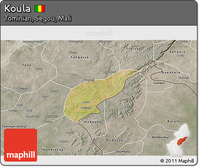 Satellite 3D Map of Koula, semi-desaturated