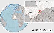 Gray Location Map of Koula, highlighted country, highlighted parent region, hill shading