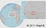 Gray Location Map of Koula, highlighted parent region, within the entire country, hill shading