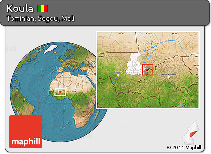 Satellite Location Map of Koula, highlighted parent region, highlighted grandparent region