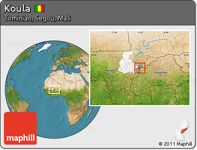 Satellite Location Map of Koula, highlighted parent region, highlighted grandparent region
