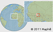 Savanna Style Location Map of Koula, highlighted parent region, highlighted grandparent region, within the entire country, hill shading