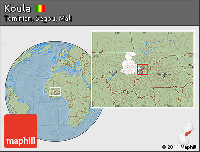 Savanna Style Location Map of Koula, highlighted parent region, highlighted grandparent region, hill shading