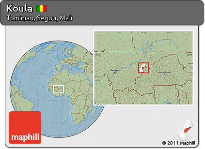 Savanna Style Location Map of Koula, highlighted parent region, hill shading
