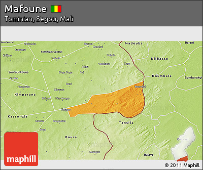 Political 3D Map of Mafoune, physical outside