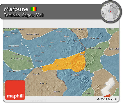 Political 3D Map of Mafoune, semi-desaturated