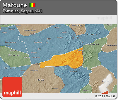 Political 3D Map of Mafoune, semi-desaturated