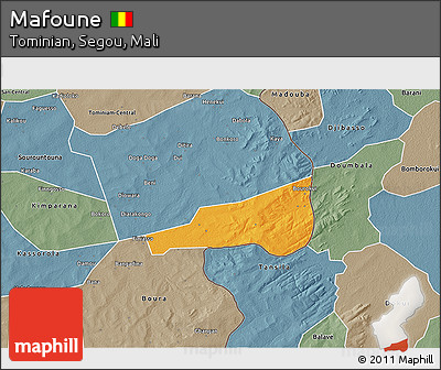 Political 3D Map of Mafoune, semi-desaturated