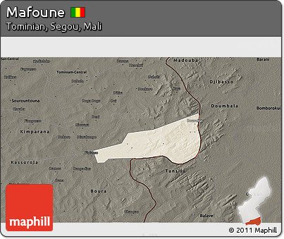 Shaded Relief 3D Map of Mafoune, darken