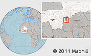 Gray Location Map of Mafoune, highlighted country, highlighted parent region, hill shading