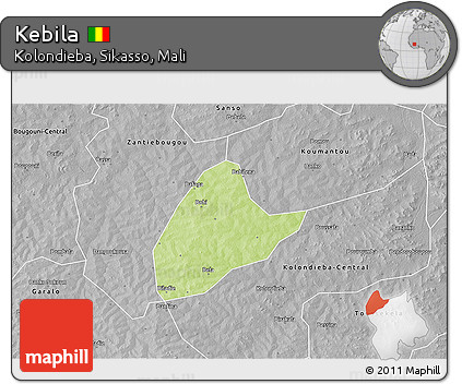 Physical 3D Map of Kebila, desaturated