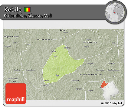 Physical 3D Map of Kebila, semi-desaturated