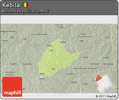 Physical 3D Map of Kebila, semi-desaturated