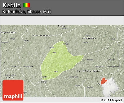 Physical 3D Map of Kebila, semi-desaturated